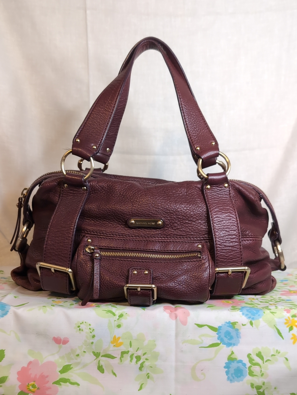 Michael Kors Merlot Pebbled Leather Shoulder Tote Bag